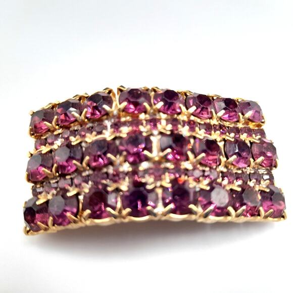 Vintage Purple Rhinestone Shoe Clips, Gold Plated, 1960s - Picture 7 of 10
